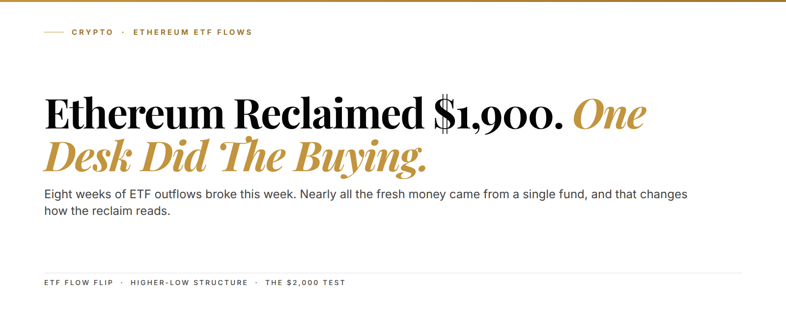Kunkel Capital cover: Ethereum reclaimed $1,900 as spot ether ETF flows flipped back positive, driven mostly by BlackRock's ETHA fund.