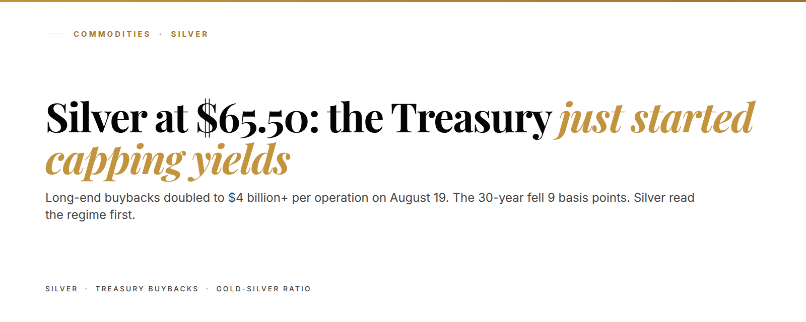 Silver at $65.50 as the US Treasury doubles long-bond buybacks: Kunkel Capital Research cover graphic